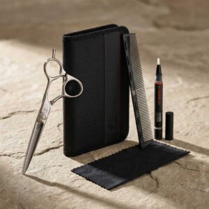 Kasho design master scissors with free kit containing k-21 sacissor case, kasho comb, oil pen and cleaning cloth
